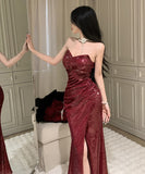 ロングドレス キャバドレス セクシー ベアトップ スパンコール ドレープ 着痩せ スリット パーティー JC2-WDS5321