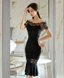 膝丈ドレス キャバドレス タイトドレス レース セクシー ワンショルダー  YH2-ZED886725BH506