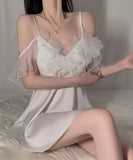 【2色】ルームウェア セクシー レース ナイトドレス  バックオープン LW8-GR5387