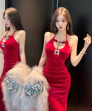 【2色】ロングドレス キャバドレス セクシー ホルターネック カットアウト ビジュー付き フィット感 JC2-WDS5508