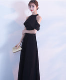 【2色】ロングドレス  キャバドレス ゆったり Aライン ハイウエスト フレアスカート 上品 清楚 ホルターネック 結婚式DQ2-SJ3688