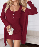 Lady's coco ミニドレス キャバドレス セクシー 2点セット オフショルダー カーディガン 長袖 ボタン付き LW2-YSQYUFG3150