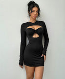 Lady's coco ミニドレス キャバドレス セクシー 長袖 タイトミニワンピ カットアウトデザイン パーティーコーデ LW2-YSQYDFG1970