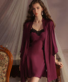 【4色】ルームウェア ランジェリー セクシー サテン レース バックオープン キャミソール ガウン セットアップ JC8-GR5603