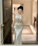 ロングドレス キャバドレス セクシー レース×チュール切替 サテン 上品 キャミソール マーメイドライン パーティー JC2-DD3832