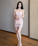 【4色】ミニドレス キャバドレス セクシー 細見え ホルターネック シャーリング ボディコン バックオープン クラブ 指名 JC2-YM8902