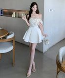 ミニドレス キャバドレス フレンチスタイル オフショルダー リボンデザイン Aライン パール デート お出かけ カジュアル ランチ JC2-XHY918397