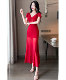 【2色】ロングドレス キャバドレス セクシー Vネック シアーメッシュ エレガント 透け感 ボディコン JC2-JX5852