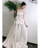 ロングドレス キャバドレス パーティードレス ベアトップ ミニマル サテン 上品 リボンディテール エンゲージ バースデー パーティー JC2-JSXA669