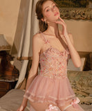 ルームウェア ランジェリー セクシー セット メッシュ スイート系 フリルスリーブ 刺繍入り 誘惑 レース JC8-GR6634