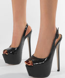 【2色】ハイヒール ストーンエンボス プラットフォームソール オープントゥ 美脚効果 エレガント パーティー フォーマルシューズ JC5-JLGJJM-669-9