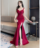 【3色】ロングドレス セクシー ボディコン ノースリーブ ディープVネック 上品 スリット 着やせ パーティー JC2-YM9206