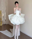 ミニドレス キャバドレス パーティードレス フレンチ 小柄さん向け ベアトップ フェミニン ボリュームシルエット エンゲージメント パーティー JC2-JSXA853