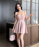 【4色】ミニドレス キャバドレス セクシー ベアトップ Aライン バックレス 谷間見せ ナイトドレス 夜遊び 指名アップ JC2-YM8891