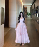 ロングワンピース レディース キャミワンピース レース フリル ティアード ハイウエスト 体型カバー フェミニン 清楚感 夏 お出かけDQ2-XKD-D326-8025A-Apr1