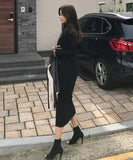 【3色】膝丈ドレス キャバドレス セクシー 韓国風 Vネック ボディコン リブニット タイト 出勤 デート JC2-MLS57256151