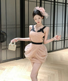 ミニドレス キャバドレス セクシー キャミワンピ レース×チュール切替 ウエストシェイプ ボディコン バイカラー JC2-DD3834