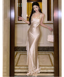 ロングドレス キャバドレス セクシー バックオープン ギャザー サテン エレガント パーティー JC2-XHY919292