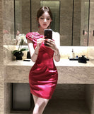 ミニドレス キャバドレス セクシー ビジュー ワンショルダー ウエストシェイプ プリーツ パーティー JC2-WDS5498