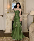 【4色】ロングドレス キャバドレス セクシー 写真映え 成人式 キャミワンピ プリーツ ノースリーブ フリル JC2-AQR2520