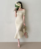 【4色】膝丈ドレス キャバドレス ワンショルダー ニット セクシー chic YH2-ZED888173GT639