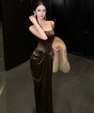 ロングドレス キャバドレス セクシー フェミニン フレンチ サテン カットアウト ドレープ 誕生日 パーティー JC2-XHY913262