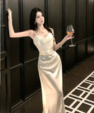ロングドレス キャバドレス セクシー 上品 フレンチ サテン キャミワンピ ラメ マーメイドライン パーティー JC2-XHY919892
