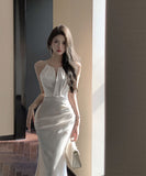 ロングドレス キャバドレス セクシー キャミソール サテン調 Vネック ハイウエスト マーメイドライン 美シルエット 上品 パーティーDQ2-XKD-D326-0615A-Mar30