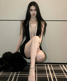 ミニドレス キャバドレス セクシー ホルターネック シアー切り替え タイトワンピ キラキラ 透け感 夜遊び 指名 JC2-XHY9315