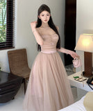 Lady's coco ロングドレス キャバドレス セクシー  チュール切り替え リボンキャミワンピ ウエストマーク フレアシルエット JC2-CD1-119-97380720