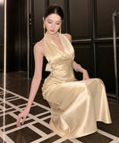 ロングドレス キャバドレス セクシー サテン ホルターネック 背中見せ フィット感 パーティー JC2-JW7026DSD260