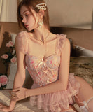 Lady's coco セクシー コルセット シースルー レースランジェリー  カップ付き LW2-GR6342