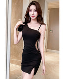 【2色】ミニドレス キャバドレス セクシー 肩見せ 上品 ボディコン ビジュー付き スリット入り 指名 クラブ JC2-JX5818