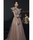 ロングドレス キャバドレス パーティードレス 細見え フェアリー風 エレガント ビジュー付き パーティー 誕生日 フリルネック JC2-XYYB-66