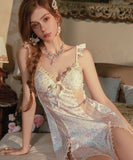 ルームウェア ランジェリー セクシー バックオープン カットアウト 魅惑 谷間メイク サテン フリル JC8-GR-X6382