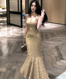 Lady's coco ロングドレス キャバドレス セクシー バックレス スパンコール マーメイドワンピ 交差ストラップ パーティー 二次会 JC2-XHY919310