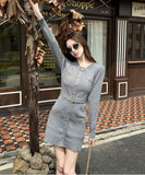 【2色】Lady's coco ミニドレス キャバドレス セクシー シャネル風 ロングスリーブ ラウンドネック ニット フィット ボディコン デート お出かけ JC2-ZED889996GT513