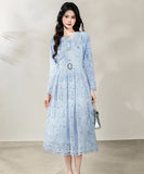 【3色】ロングドレス エレガント フェミニン レース 長袖 ウエストマーク Aライン 美シルエット シャネル風 ボタン装飾 お出かけ 日常 JC2-ZED889519-2GT415