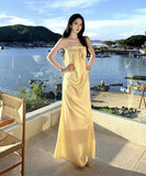 ロングドレス キャバドレス セクシー ベアトップ 上品 サテン リボンデザイン カットアウト バックオープン 誕生日 JC2-XHY911182