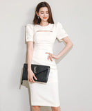 膝丈ドレス キャバドレス セクシー 韓国風 クルーネック スリムフィット タイトワンピ お出かけ デート 出勤 JC2-MLS7770