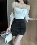 【4色】ミニドレス キャバドレス セクシー 韓国風 バイカラー切り替え タイト キャミワンピ シャーリング 指名 夜遊び JC2-MLS8019