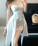 ミニドレス キャバドレス キャミソールワンピースクシー レース不規則デザイン Vネック 高見え KS2-DD5269