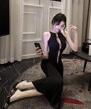 ロングドレス キャバドレス セクシー ノースリーブ カットアウト 細見え フリンジ ラインストーン ボディコン パーティー JC2-JW8372DXH417