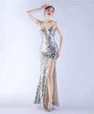 【8色】ロングドレス キラキラ パーティードレス ワンーショルダー お姫様 誕生日 演奏会 イベント宴会 WQ2-YEY31228#