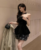 ミニドレス キャバドレス セクシー フレンチ フラワーモチーフ ベアトップ 上品 ボリュームスカート JC2-XHY918088