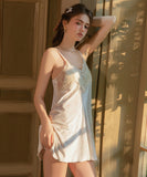 Lady's coco ルームウェア ランジェリー  セクシー ベロア素材 レース切り替え パッド入り キャミソール  パール付き ローブセット LW2-GR6680