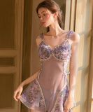 ルームウェア ランジェリー セクシー バタフライ刺繍 リボン メッシュ素材 プラスサイズ ガウン付きセット JC8-GR6311