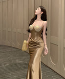 ロングドレス キャバドレス セクシー 上品 スパンコール キャミソール サテン マーメイドライン JC2-DD3835