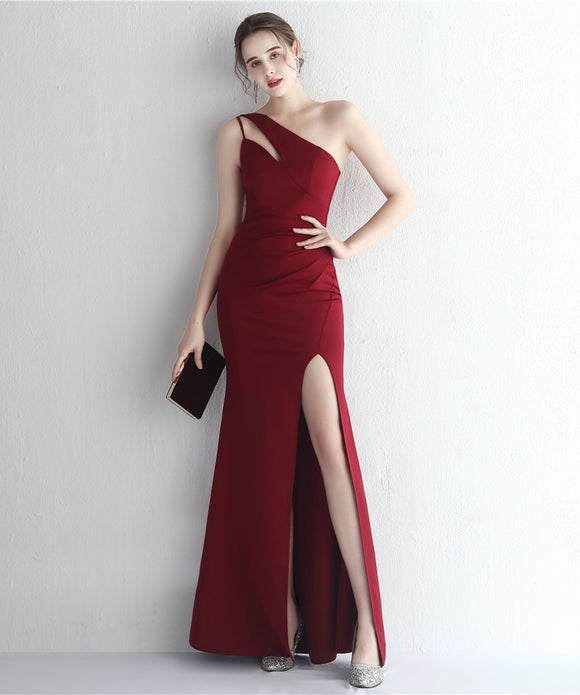 【4色】Lady's coco ロングドレス キャバドレス セクシー サテン 細見え ワンショルダー タイト マーメイドドレス パーティー 結婚式 イブニングドレス JC2-YEY18987