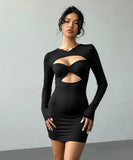 Lady's coco ミニドレス キャバドレス セクシー 長袖 タイトミニワンピ カットアウトデザイン パーティーコーデ LW2-YSQYDFG1970